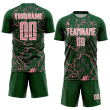 Load image into Gallery viewer, Custom Green Medium Pink-White Lightning Sublimation Soccer Uniform Jersey
