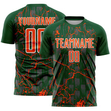 Load image into Gallery viewer, Custom Green Orange-White Lightning Sublimation Soccer Uniform Jersey
