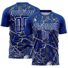 Laden Sie das Bild in den Galerie-Viewer, Custom Royal White Lightning Sublimation Soccer Uniform Jersey
