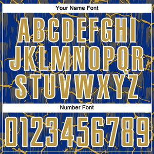 Custom Royal Old Gold-White Lightning Sublimation Soccer Uniform Jersey