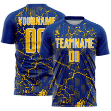 Charger l&#39;image dans la galerie, Custom Royal Yellow-White Lightning Sublimation Soccer Uniform Jersey
