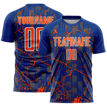 Load image into Gallery viewer, Custom Royal Orange-White Lightning Sublimation Soccer Uniform Jersey
