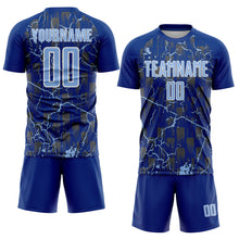 Load image into Gallery viewer, Custom Royal Light Blue-White Lightning Sublimation Soccer Uniform Jersey

