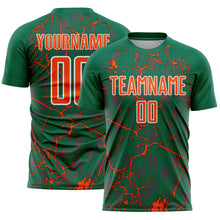 Load image into Gallery viewer, Custom Kelly Green Orange-White Lightning Sublimation Soccer Uniform Jersey
