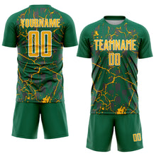 Load image into Gallery viewer, Custom Kelly Green Gold-White Lightning Sublimation Soccer Uniform Jersey
