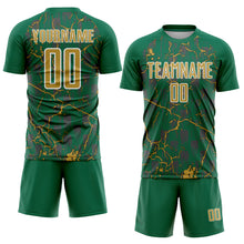 Load image into Gallery viewer, Custom Kelly Green Old Gold-White Lightning Sublimation Soccer Uniform Jersey
