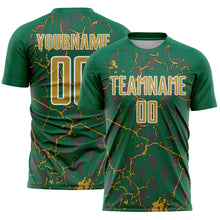 Load image into Gallery viewer, Custom Kelly Green Old Gold-White Lightning Sublimation Soccer Uniform Jersey
