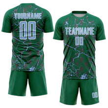 Load image into Gallery viewer, Custom Kelly Green Light Blue-White Lightning Sublimation Soccer Uniform Jersey
