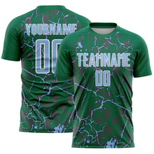 Load image into Gallery viewer, Custom Kelly Green Light Blue-White Lightning Sublimation Soccer Uniform Jersey
