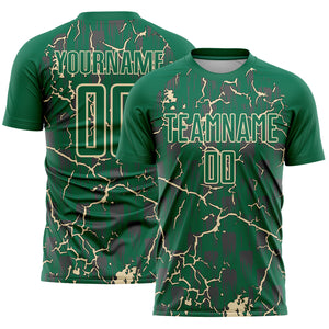 Custom Kelly Green Cream Lightning Sublimation Soccer Uniform Jersey