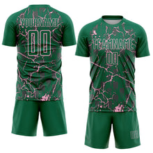 Load image into Gallery viewer, Custom Kelly Green Light Pink Lightning Sublimation Soccer Uniform Jersey
