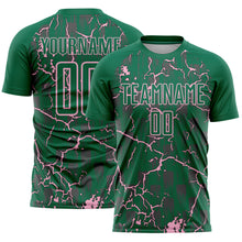 Load image into Gallery viewer, Custom Kelly Green Light Pink Lightning Sublimation Soccer Uniform Jersey
