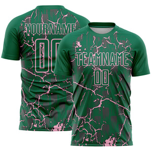 Custom Kelly Green Light Pink Lightning Sublimation Soccer Uniform Jersey