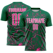 Load image into Gallery viewer, Custom Kelly Green Pink-White Lightning Sublimation Soccer Uniform Jersey
