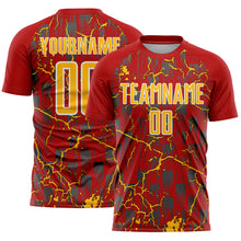 Load image into Gallery viewer, Custom Red Gold-White Lightning Sublimation Soccer Uniform Jersey
