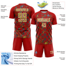Load image into Gallery viewer, Custom Red Old Gold-White Lightning Sublimation Soccer Uniform Jersey
