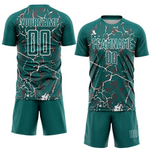 Load image into Gallery viewer, Custom Teal White Lightning Sublimation Soccer Uniform Jersey
