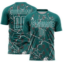 Load image into Gallery viewer, Custom Teal White Lightning Sublimation Soccer Uniform Jersey
