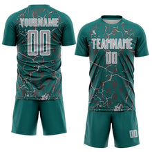 Load image into Gallery viewer, Custom Teal Gray-White Lightning Sublimation Soccer Uniform Jersey
