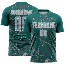Load image into Gallery viewer, Custom Teal Gray-White Lightning Sublimation Soccer Uniform Jersey
