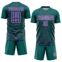 Load image into Gallery viewer, Custom Teal Purple-White Lightning Sublimation Soccer Uniform Jersey
