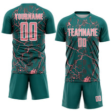 Load image into Gallery viewer, Custom Teal Medium Pink-White Lightning Sublimation Soccer Uniform Jersey
