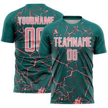 Load image into Gallery viewer, Custom Teal Medium Pink-White Lightning Sublimation Soccer Uniform Jersey
