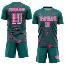 Load image into Gallery viewer, Custom Teal Pink-White Lightning Sublimation Soccer Uniform Jersey
