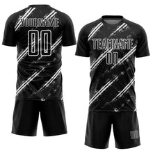 Load image into Gallery viewer, Custom Black White Abstract Fragment Art Splash Sublimation Soccer Uniform Jersey
