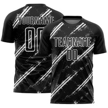 Load image into Gallery viewer, Custom Black White Abstract Fragment Art Splash Sublimation Soccer Uniform Jersey
