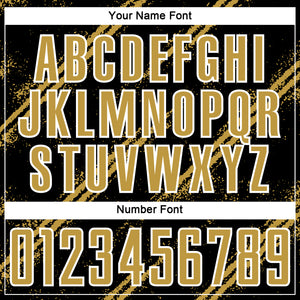 Custom Black Old Gold-White Abstract Fragment Art Splash Sublimation Soccer Uniform Jersey