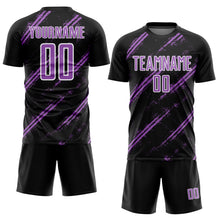 Загрузить изображение в средство просмотра галереи, Custom Black Medium Purple-White Abstract Fragment Art Splash Sublimation Soccer Uniform Jersey
