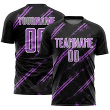Загрузить изображение в средство просмотра галереи, Custom Black Medium Purple-White Abstract Fragment Art Splash Sublimation Soccer Uniform Jersey
