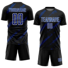 Load image into Gallery viewer, Custom Black Royal-White Abstract Fragment Art Splash Sublimation Soccer Uniform Jersey
