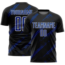 Load image into Gallery viewer, Custom Black Royal-White Abstract Fragment Art Splash Sublimation Soccer Uniform Jersey
