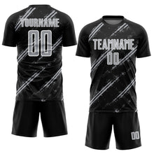 Load image into Gallery viewer, Custom Black Gray-White Abstract Fragment Art Splash Sublimation Soccer Uniform Jersey

