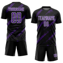 Load image into Gallery viewer, Custom Black Purple-White Abstract Fragment Art Splash Sublimation Soccer Uniform Jersey
