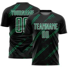 Load image into Gallery viewer, Custom Black Kelly Green-White Abstract Fragment Art Splash Sublimation Soccer Uniform Jersey
