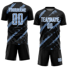 Load image into Gallery viewer, Custom Black Light Blue-White Abstract Fragment Art Splash Sublimation Soccer Uniform Jersey

