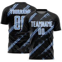 Load image into Gallery viewer, Custom Black Light Blue-White Abstract Fragment Art Splash Sublimation Soccer Uniform Jersey
