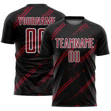Load image into Gallery viewer, Custom Black Crimson-White Abstract Fragment Art Splash Sublimation Soccer Uniform Jersey
