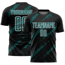 Load image into Gallery viewer, Custom Black Teal-White Abstract Fragment Art Splash Sublimation Soccer Uniform Jersey

