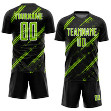 Load image into Gallery viewer, Custom Black Neon Green-White Abstract Fragment Art Splash Sublimation Soccer Uniform Jersey
