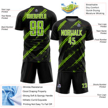 Load image into Gallery viewer, Custom Black Neon Green-White Abstract Fragment Art Splash Sublimation Soccer Uniform Jersey

