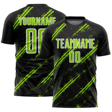 Load image into Gallery viewer, Custom Black Neon Green-White Abstract Fragment Art Splash Sublimation Soccer Uniform Jersey
