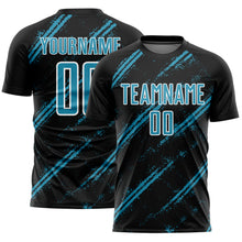 Load image into Gallery viewer, Custom Black Panther Blue-White Abstract Fragment Art Splash Sublimation Soccer Uniform Jersey
