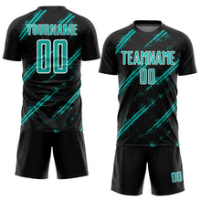 Load image into Gallery viewer, Custom Black Aqua-White Abstract Fragment Art Splash Sublimation Soccer Uniform Jersey
