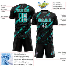 Load image into Gallery viewer, Custom Black Aqua-White Abstract Fragment Art Splash Sublimation Soccer Uniform Jersey

