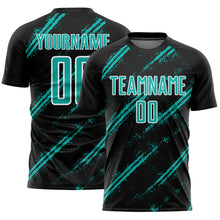 Load image into Gallery viewer, Custom Black Aqua-White Abstract Fragment Art Splash Sublimation Soccer Uniform Jersey
