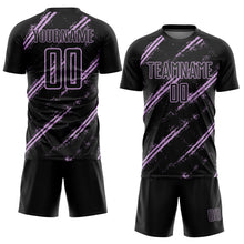 Charger l&#39;image dans la galerie, Custom Black Light Purple Abstract Fragment Art Splash Sublimation Soccer Uniform Jersey
